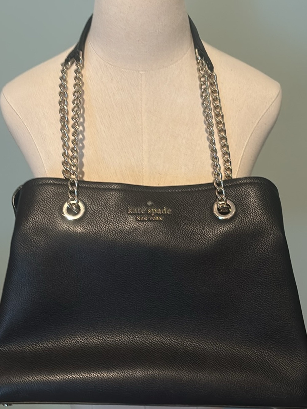 kate spade Black Leather Shoulder Bag with Chain Straps